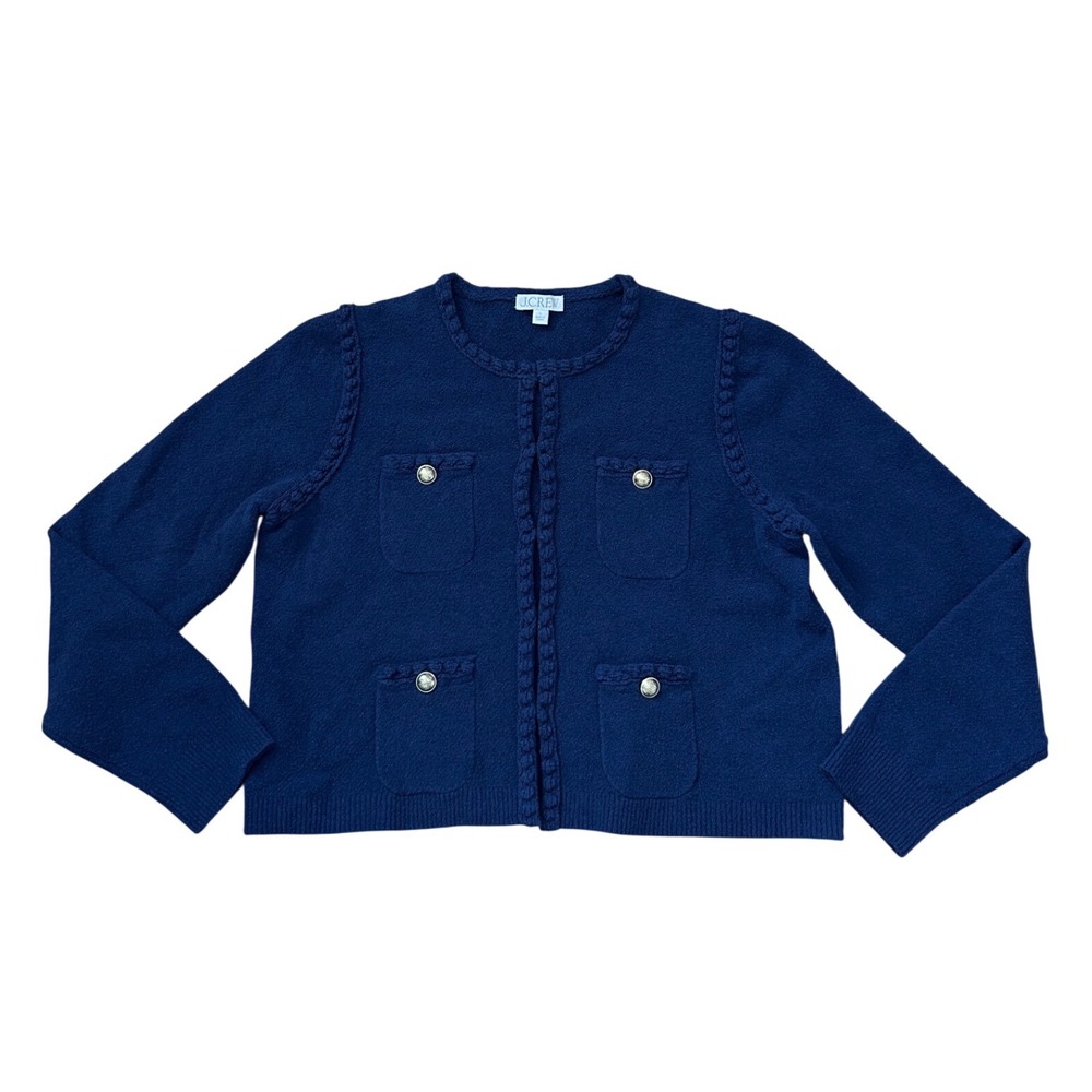 J. Crew Navy Knit Cardigan Jacket with Braided Trim